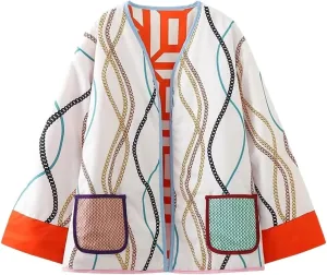 Women Reversible Printed Cotton Coat Winter Long Sleeve Cardigan Loose Padded Jacket Female Top Parkas