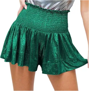 Women Sequin Skirt High Waisted Shorts Glitter Flowy Skirt Layered Shiny Mini Skirt Built in Shorts Club Party Short