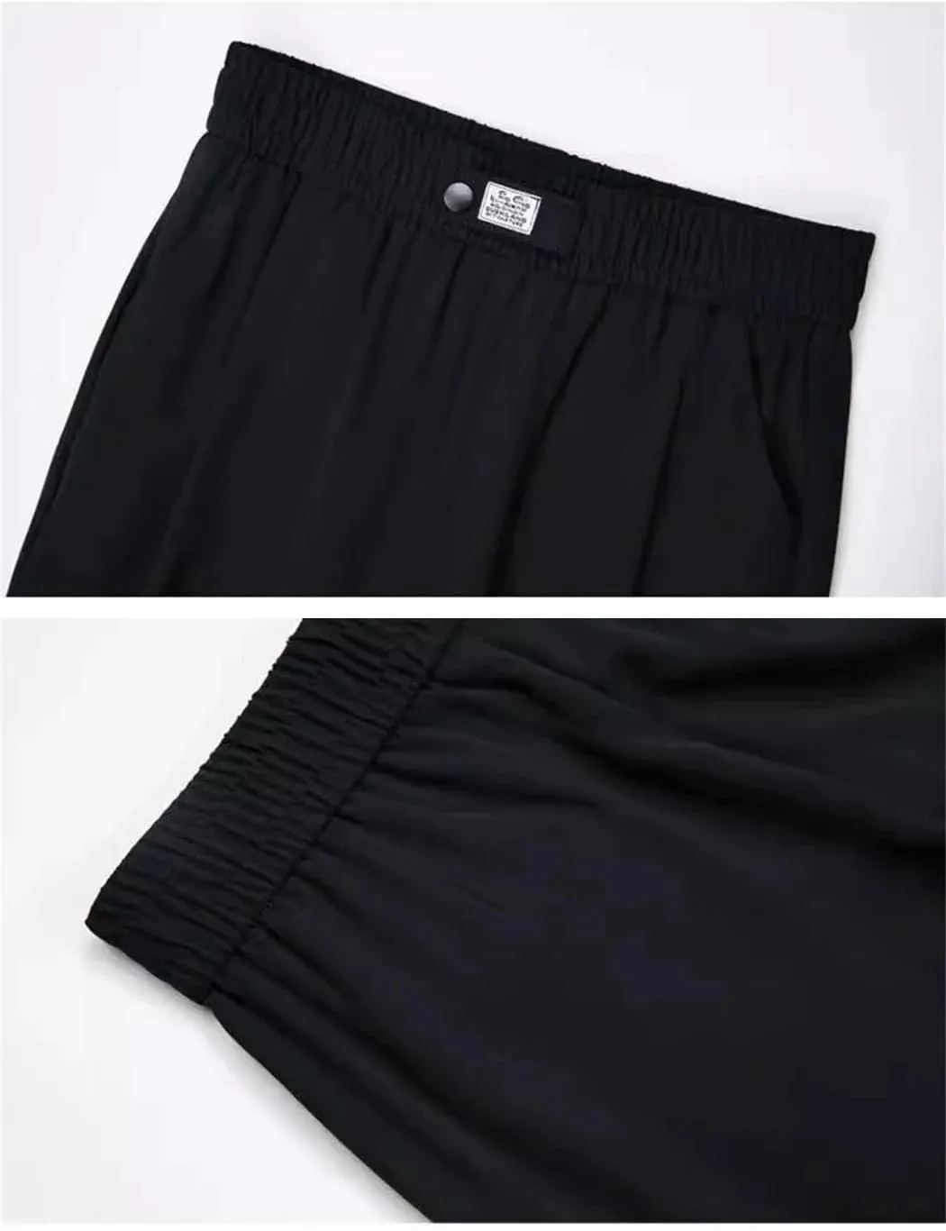 Women Summer Thin Ice Silk Cropped Casual Harem Pants Solid Elastic Waisted Pockets Loose Pencil Trousers