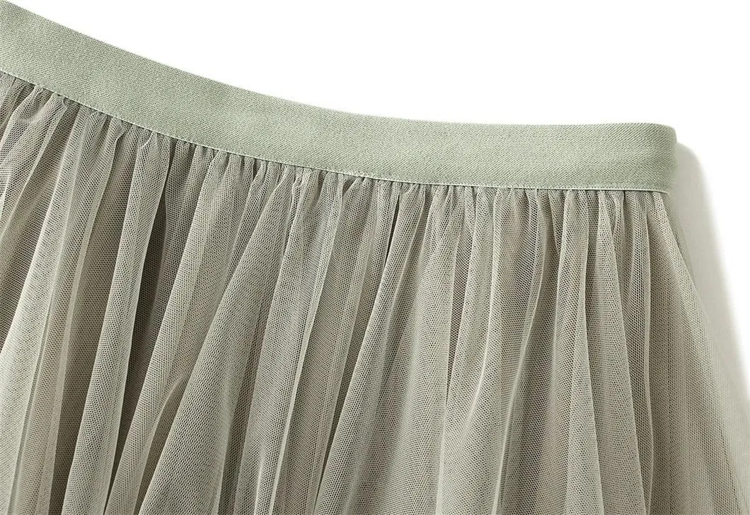 Women Tulle Irregular Elastic Waist Long Skirts High Waist Party Long Solid Maxi Skirt