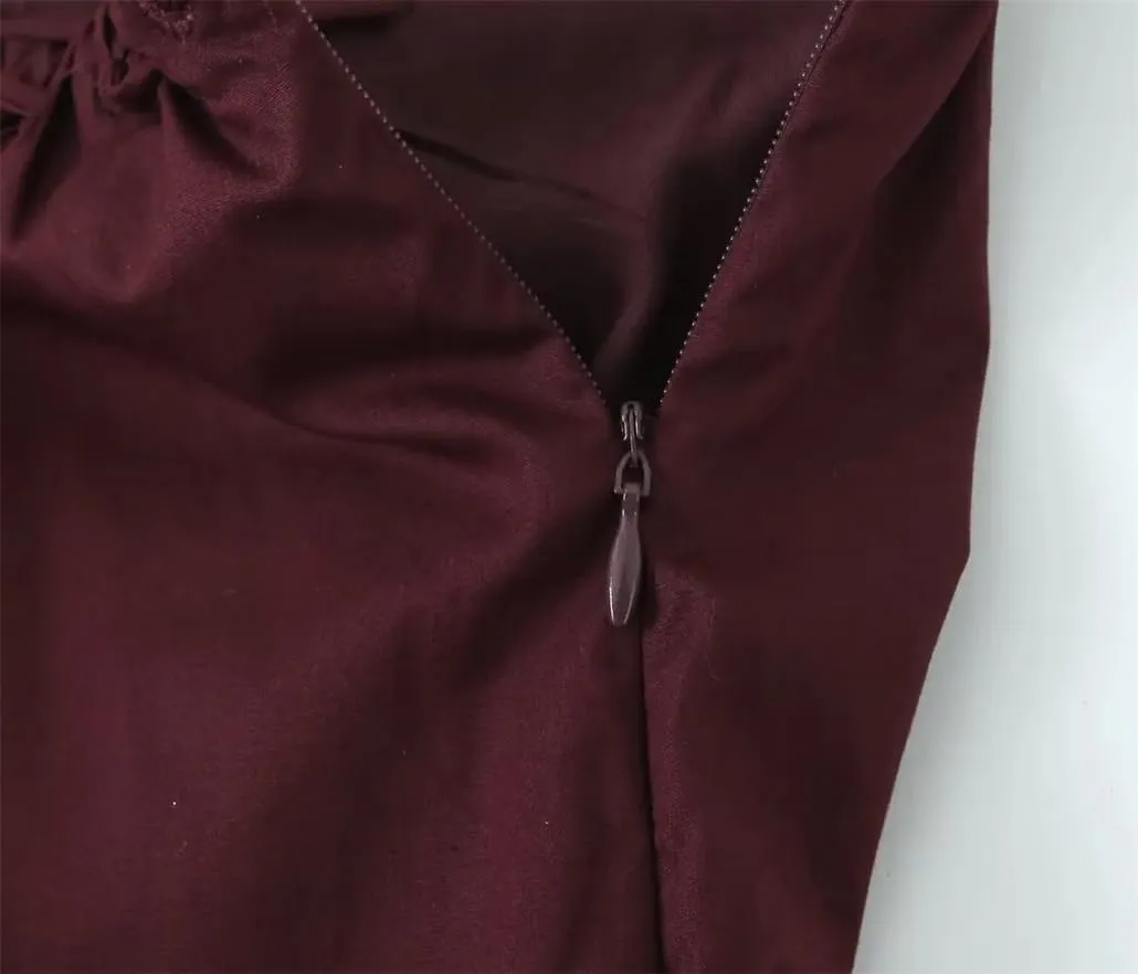Women Vintage Drawstring Low Waist A-Line Midi Skirt Cotton Holiday Casual Skirts