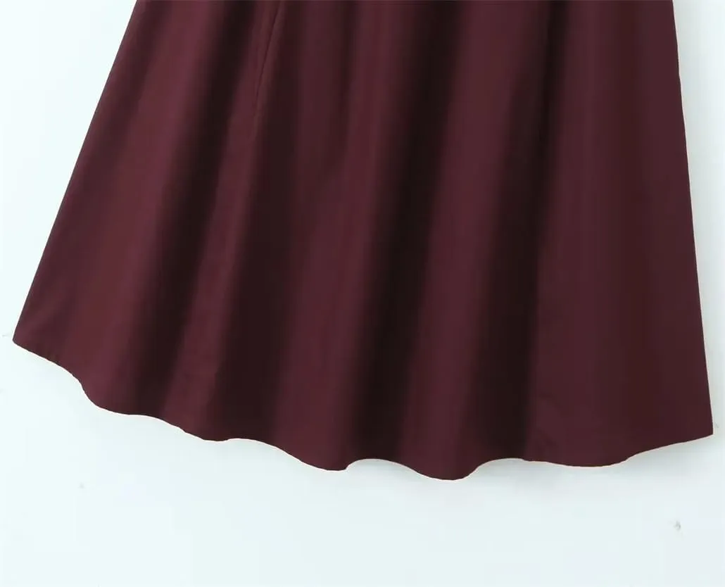 Women Vintage Drawstring Low Waist A-Line Midi Skirt Cotton Holiday Casual Skirts
