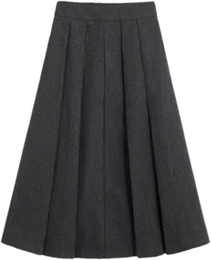 Women Wide Pleated A-Line Midi Skirt Female Office Skirts