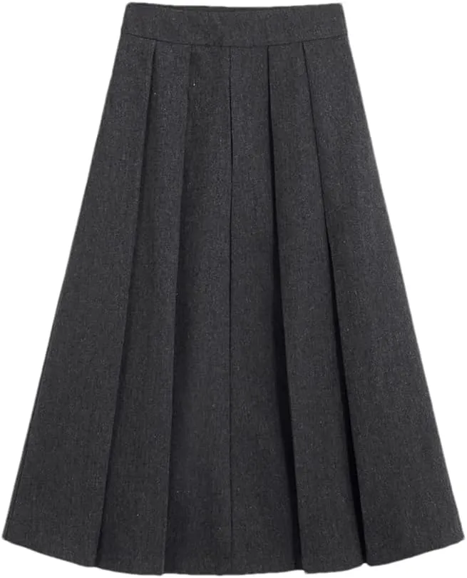 Women Wide Pleated A-Line Midi Skirt Female Office Skirts