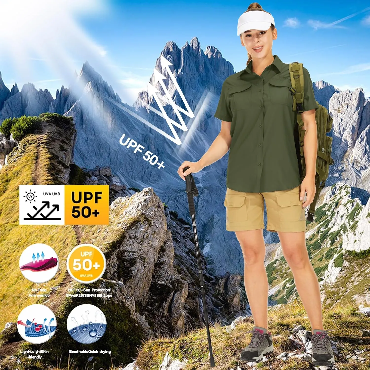 Women's Button Down Shirts UPF 50  Short Sleeve Sun Protection Shirts Stretch Quick Dry Shirt for Fishing, Hiking, Travel