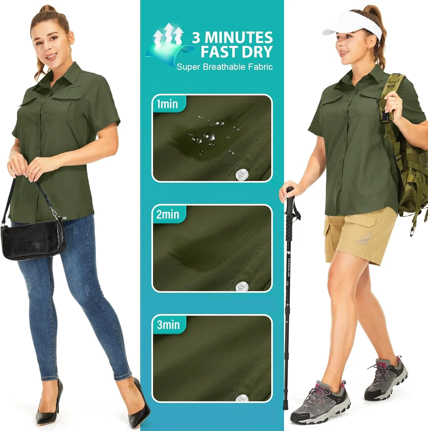 Women's Button Down Shirts UPF 50  Short Sleeve Sun Protection Shirts Stretch Quick Dry Shirt for Fishing, Hiking, Travel