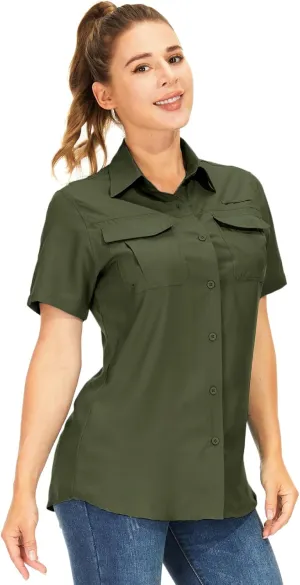 Women's Button Down Shirts UPF 50  Short Sleeve Sun Protection Shirts Stretch Quick Dry Shirt for Fishing, Hiking, Travel
