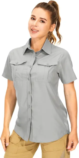 Women's Button Down Shirts UPF 50  Short Sleeve Sun Protection Shirts Stretch Quick Dry Shirt for Fishing, Hiking, Travel