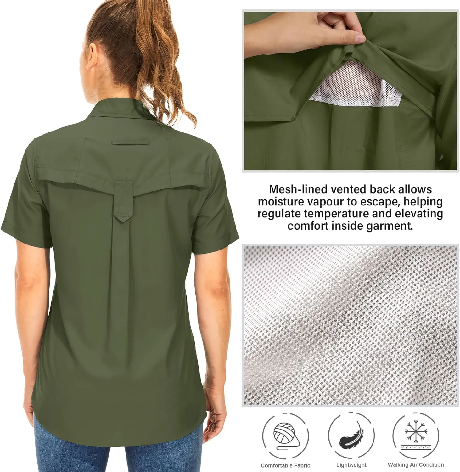 Women's Button Down Shirts UPF 50  Short Sleeve Sun Protection Shirts Stretch Quick Dry Shirt for Fishing, Hiking, Travel