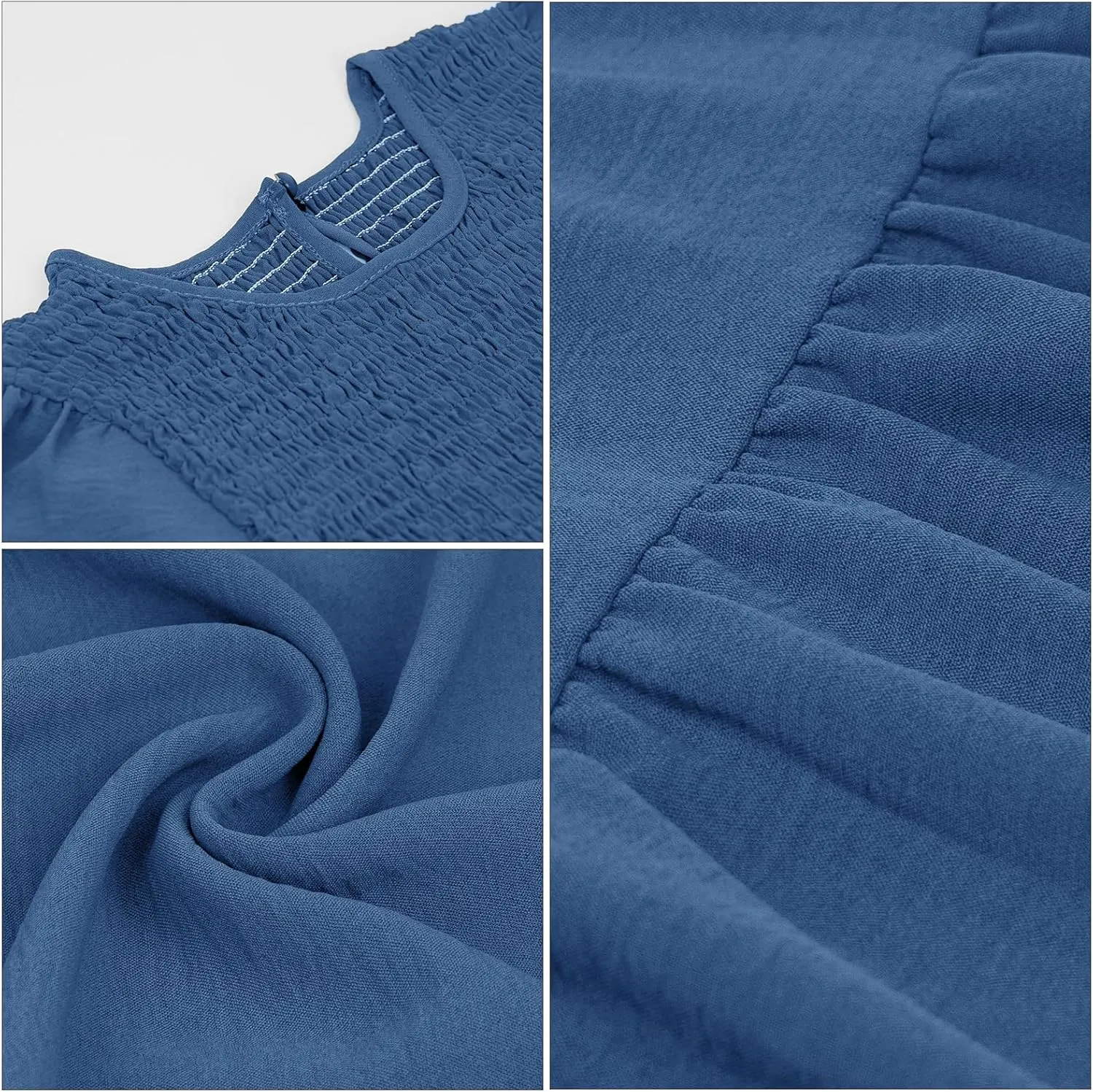 Women's Casual Long Sleeve Fall Dress Crew Neck Smocked Hight Waist Flowy Maxi Tiered Dresses