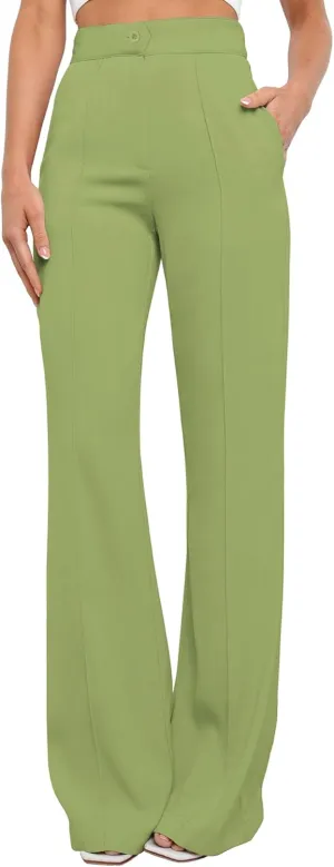 Women's Causal High Waisted Wide Leg Pants, Bootcut Dress Pants for Women, Work Pants with Pockets for Women Office