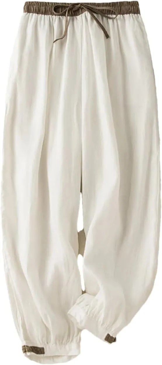 Women's Cotton and Linen Harem Pants Elastic Waist Loose Simple Solid Color Casual Pants