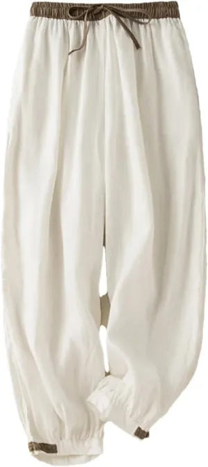 Women's Cotton and Linen Harem Pants Elastic Waist Loose Simple Solid Color Casual Pants