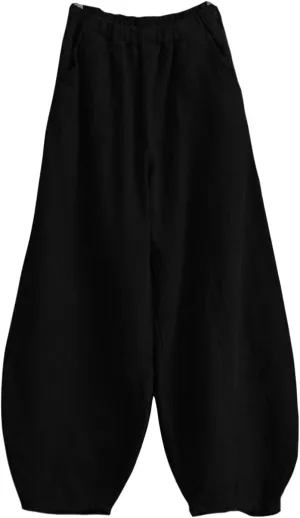 Women's Cotton Linen Jogger Pants Wide Leg Elastic High Waist Lantern Trousers Loose Fit Casual Summer Baggy Pants
