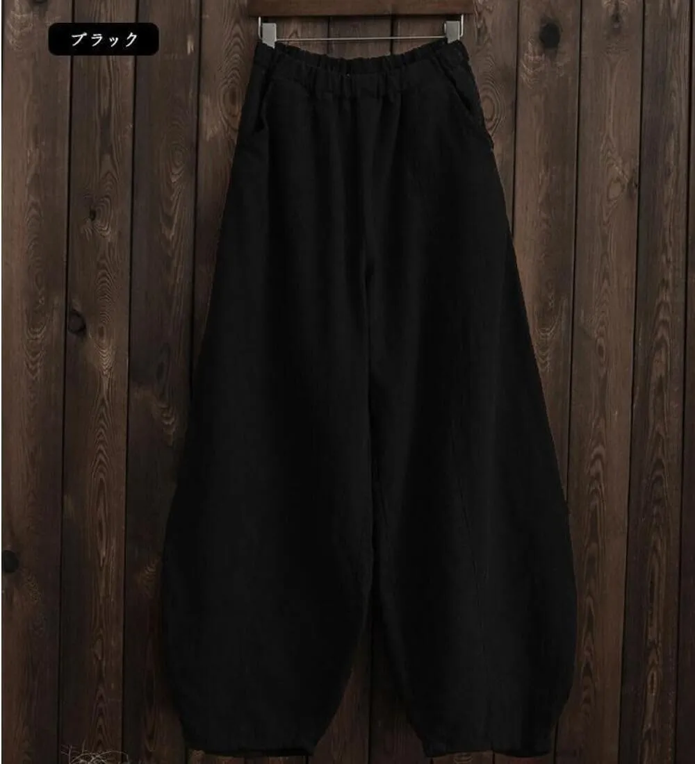 Women's Cotton Linen Jogger Pants Wide Leg Elastic High Waist Lantern Trousers Loose Fit Casual Summer Baggy Pants