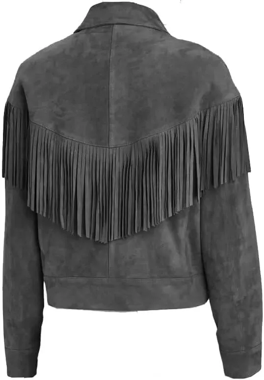 Women's Cowgirl Suede Fringe Leather Jacket - Traditional Native American Western Style Cowgirl Fringe Leather Jacket