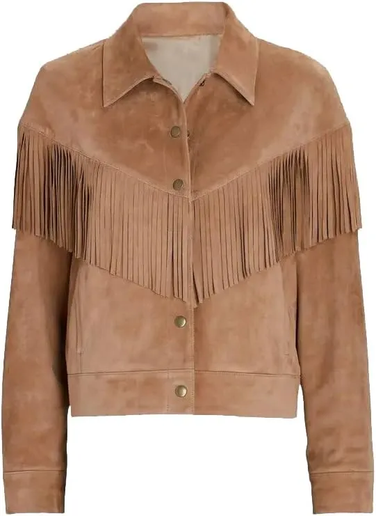 Women's Cowgirl Suede Fringe Leather Jacket - Traditional Native American Western Style Cowgirl Fringe Leather Jacket