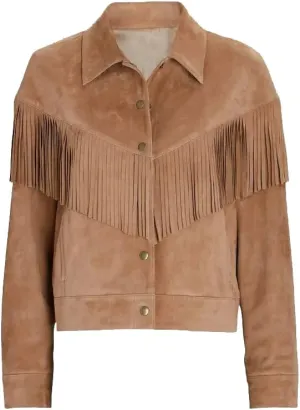 Women's Cowgirl Suede Fringe Leather Jacket - Traditional Native American Western Style Cowgirl Fringe Leather Jacket