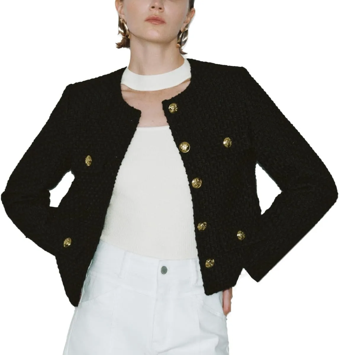 Womens Cropped Tweed Blazer Jackets 2025 Fall Winter Casual Business Work Suits Long Sleeve Coat Outfits