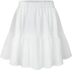 Womens Elastic High Waist Tiered Mini Skirt with Shorts Underneath Cute Boho Pleated Ruffle Skirt with Pockets
