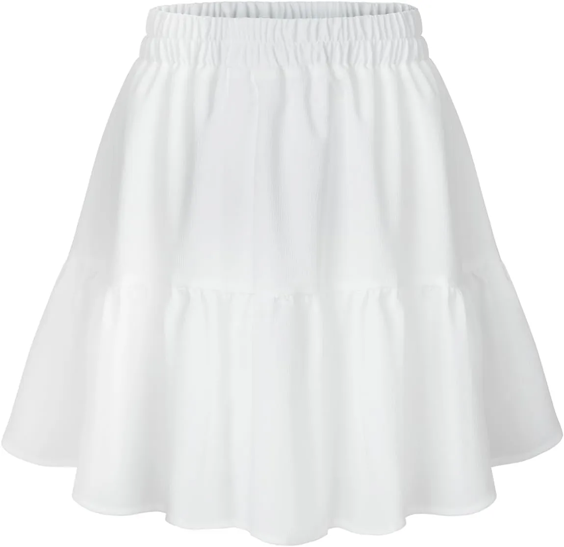 Womens Elastic High Waist Tiered Mini Skirt with Shorts Underneath Cute Boho Pleated Ruffle Skirt with Pockets
