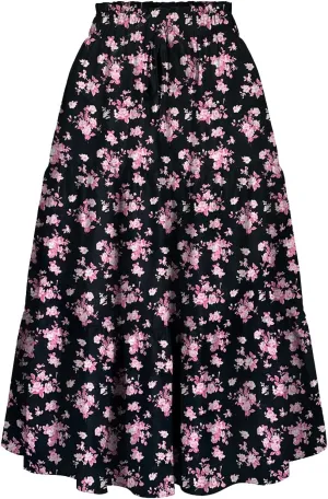 Women's High Elastic Waist Midi Skirt Casual Summer Trendy Tie Front Flowy Ruffle Floral Print A line Skirts 626