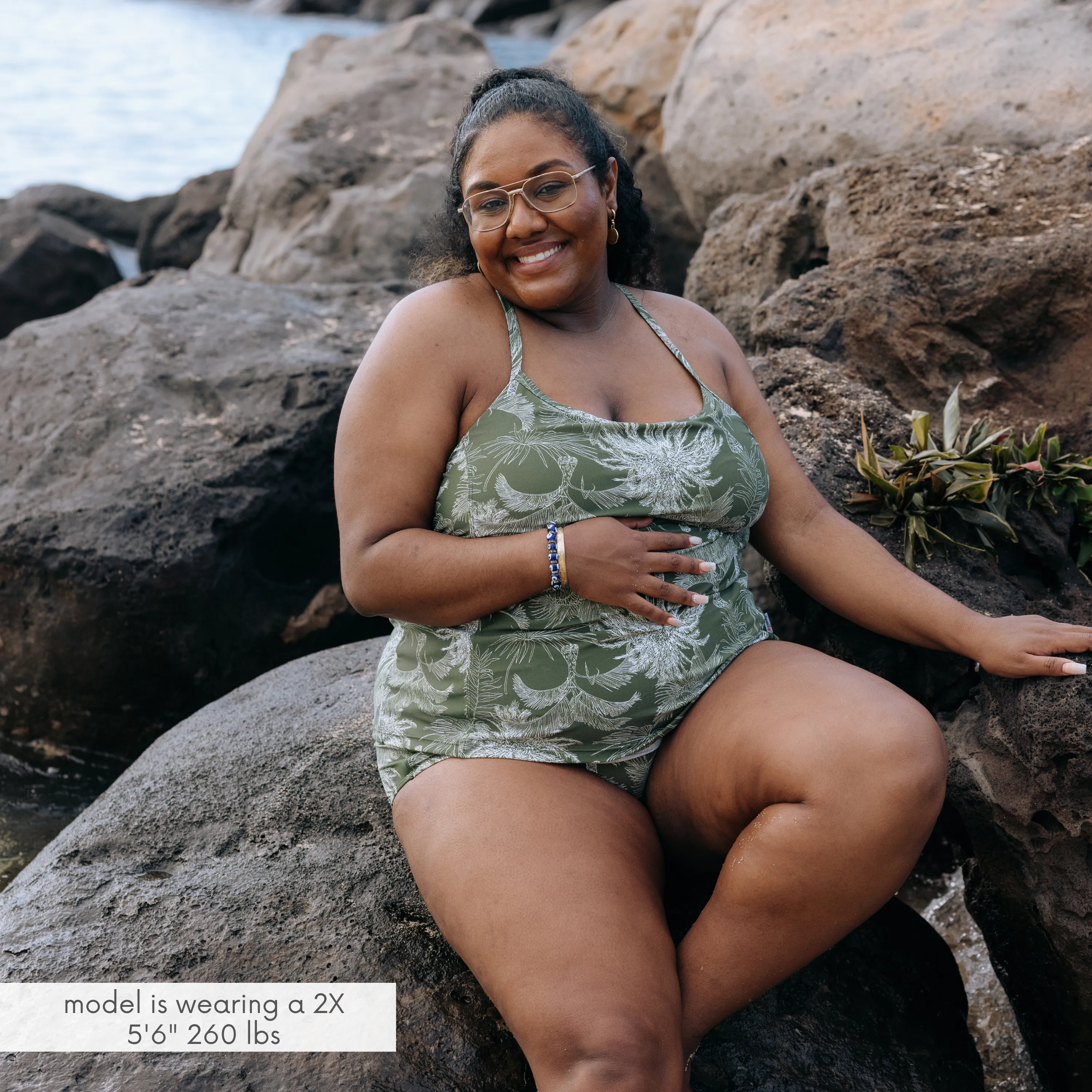 Women's High Waist Bikini Bottoms Ruched | "Hawaiian Rainforest"