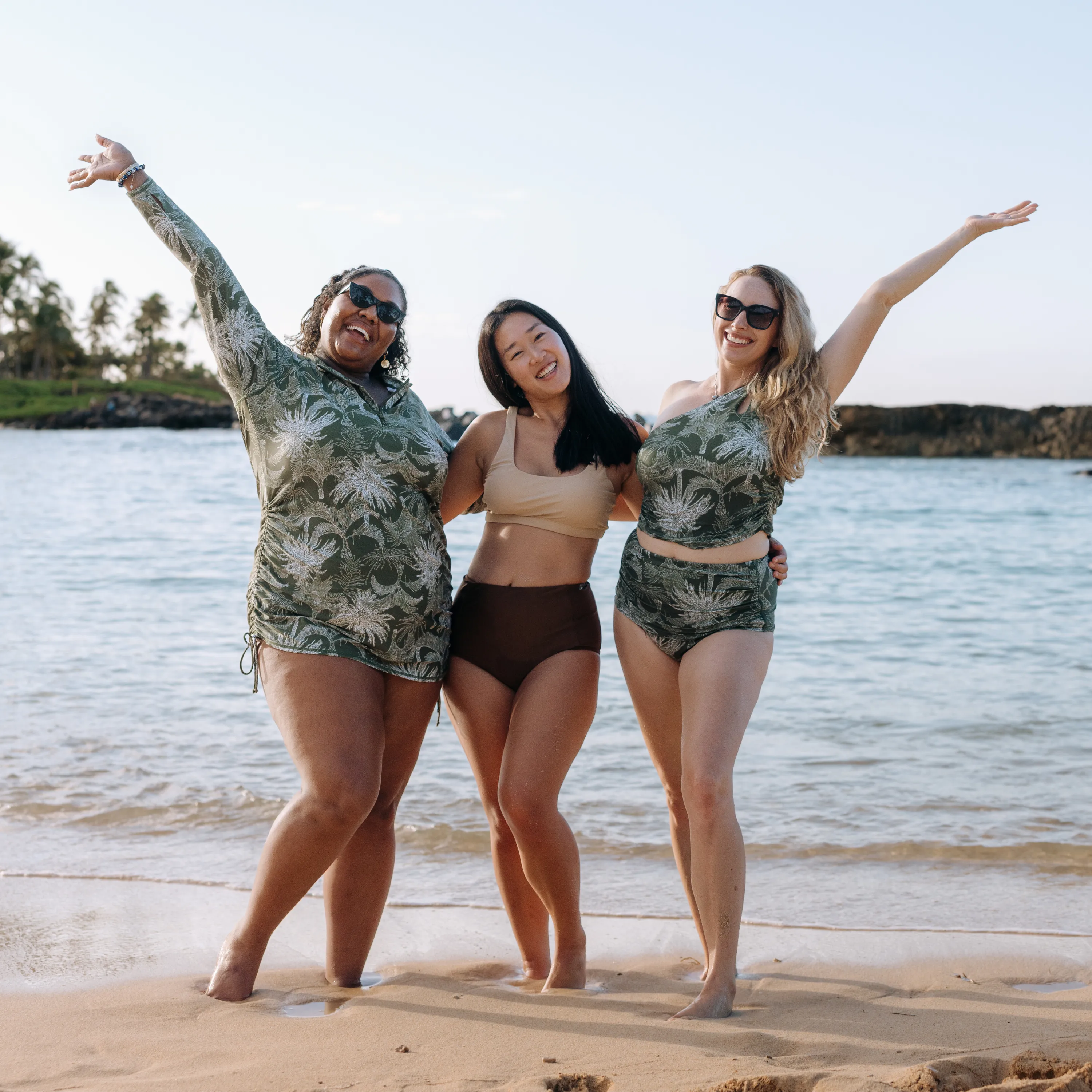 Women's High Waist Bikini Bottoms Ruched | "Hawaiian Rainforest"