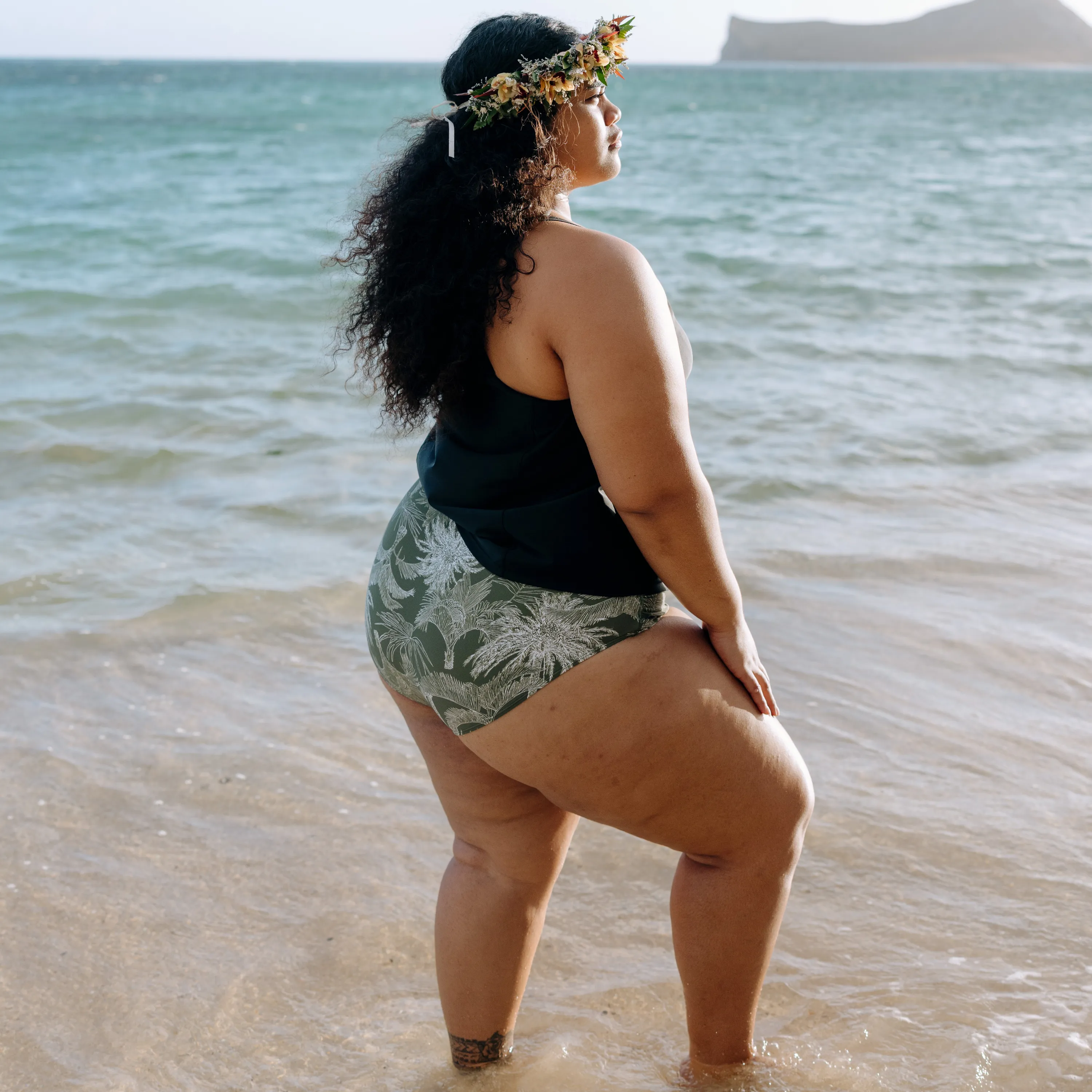 Women's High Waist Bikini Bottoms Ruched | "Hawaiian Rainforest"
