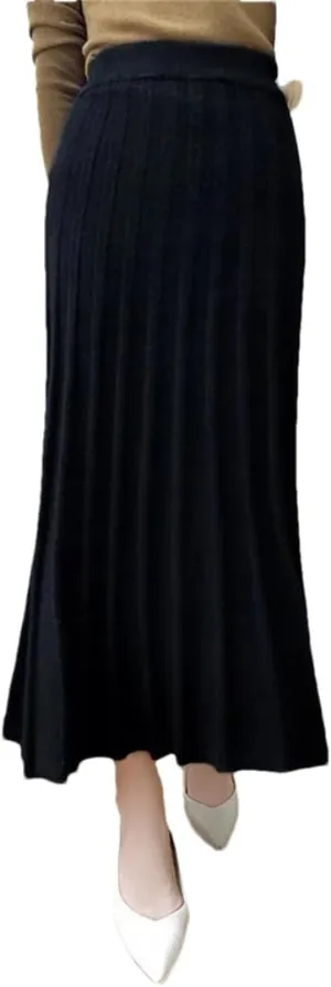 Women's High Waist Pleated Skirt Elegant College Style Midi Skirt Thick Ladies Fashion Autumn Skirt