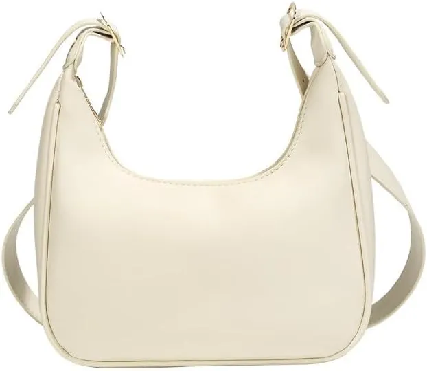 Women's Hobo Shoulder Bag, Faux Leather Crossbody Purse, Cream White