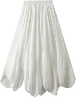 Womens Irregular A-Line Skirt Casual Midi Long High Waist Skirts Solid Elastic Waist Bohemian