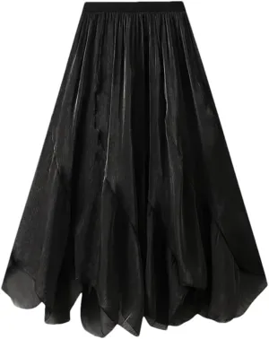 Womens Irregular A-Line Skirt Casual Midi Long High Waist Skirts Solid Elastic Waist Bohemian