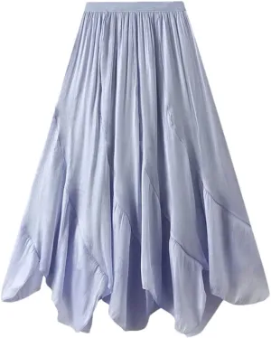 Womens Irregular A-Line Skirt Casual Midi Long High Waist Skirts Solid Elastic Waist Bohemian