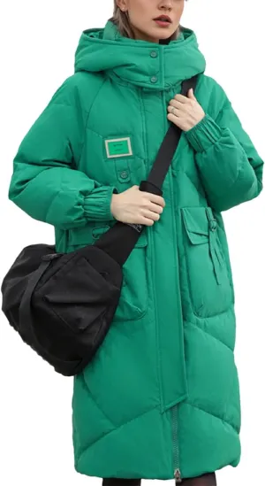 Women's Lace-Up Pocket Long Parkas Coats Vintage Hooded Detachable Hat Cotton-Padded Jacket