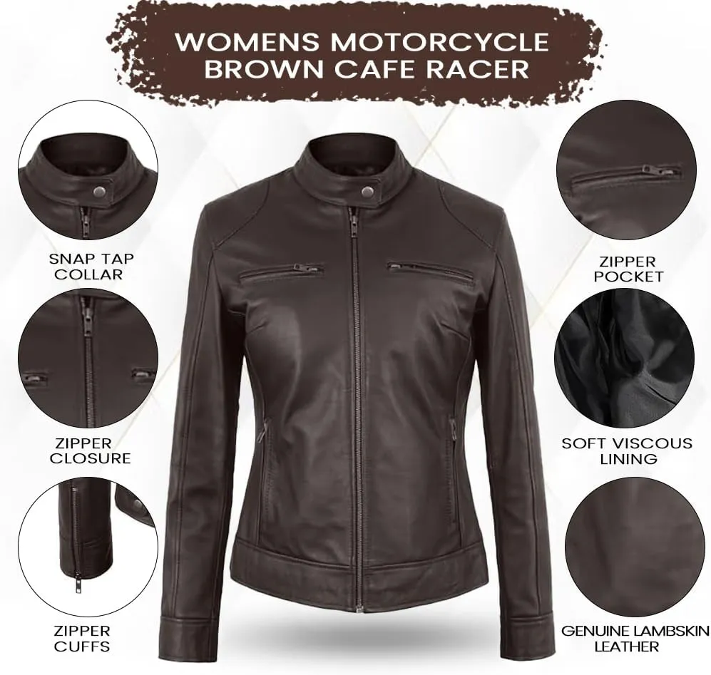 Womens Lambskin Leather Jacket Motorcycle Vintage Moto Biker Riding Slim Fit Pure Real Leather Cafe Racer Jackets