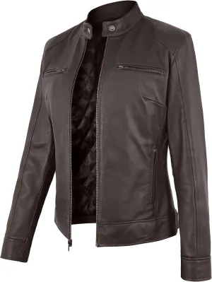 Womens Lambskin Leather Jacket Motorcycle Vintage Moto Biker Riding Slim Fit Pure Real Leather Cafe Racer Jackets