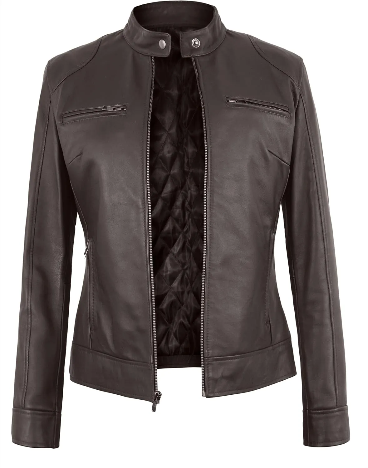Womens Lambskin Leather Jacket Motorcycle Vintage Moto Biker Riding Slim Fit Pure Real Leather Cafe Racer Jackets