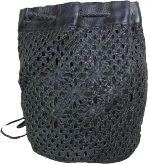 Women's Leather Backpack Purse with Woven Pattern, Black