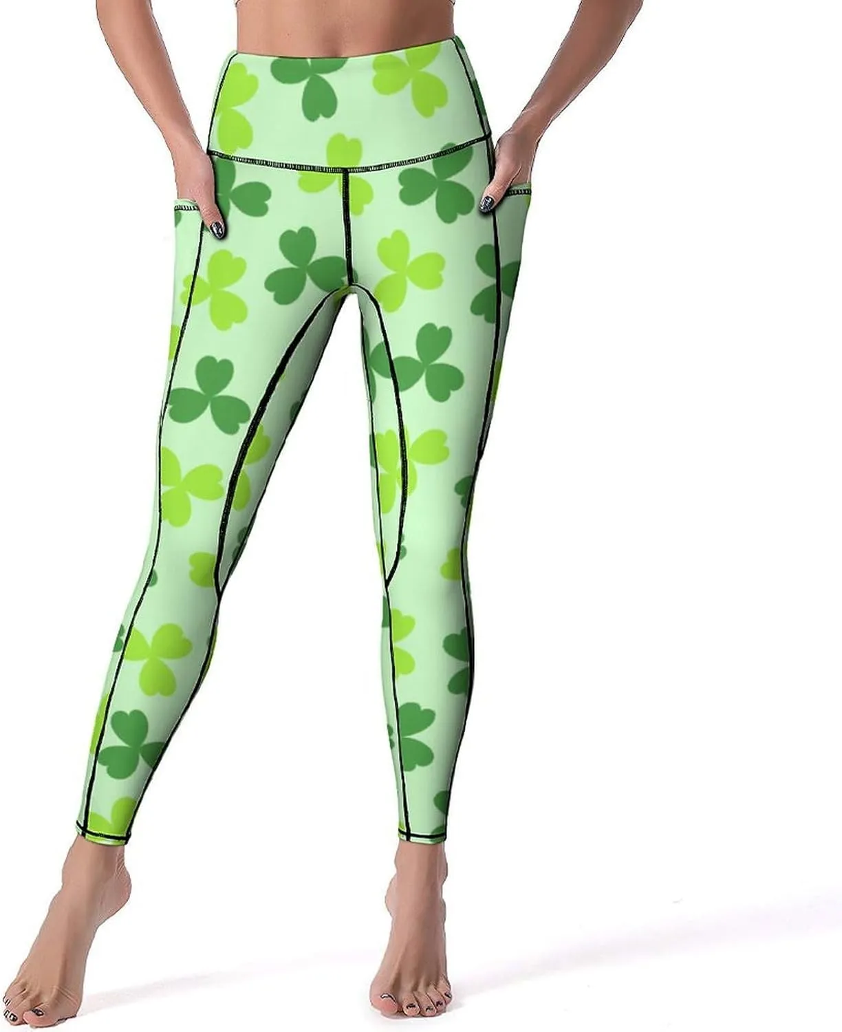 Women's Leggings Yoga Pant High Waisted Sports Trouser Clover Green Athletic Workout Leggings for St Patricks Day Gift