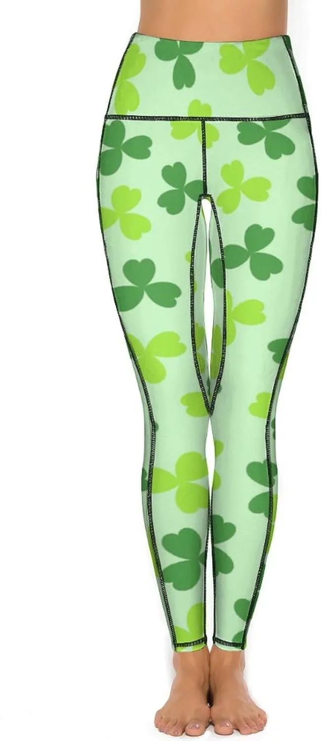 Women's Leggings Yoga Pant High Waisted Sports Trouser Clover Green Athletic Workout Leggings for St Patricks Day Gift