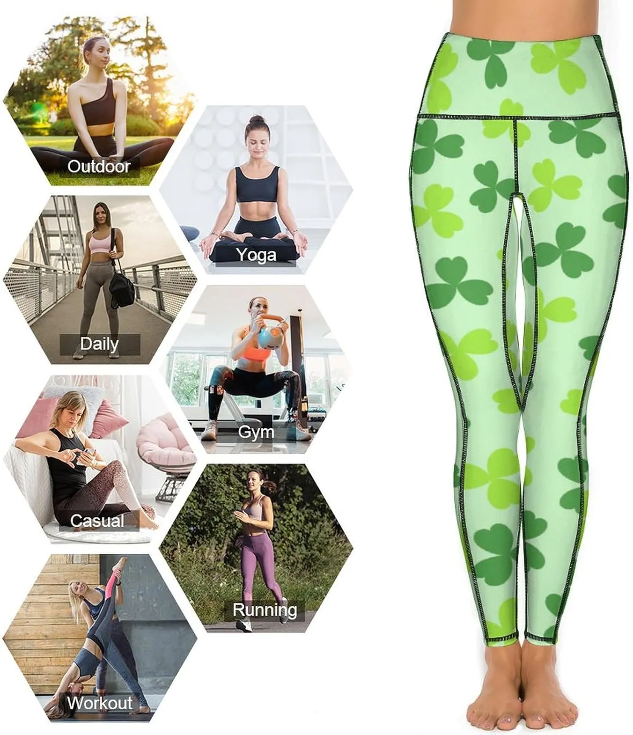 Women's Leggings Yoga Pant High Waisted Sports Trouser Clover Green Athletic Workout Leggings for St Patricks Day Gift