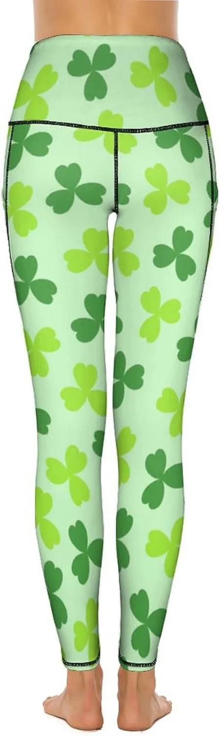 Women's Leggings Yoga Pant High Waisted Sports Trouser Clover Green Athletic Workout Leggings for St Patricks Day Gift