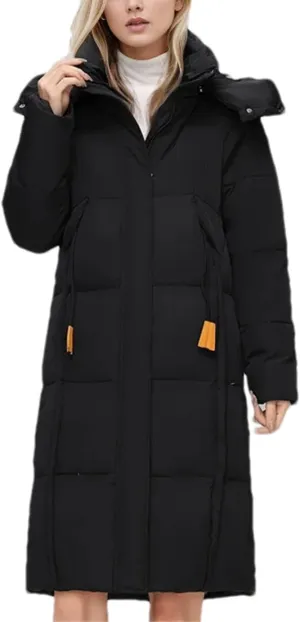 Women's Long Over-The-Knee Parkas Coats Hooded Vintage Thicken Cotton-Padded Jacket