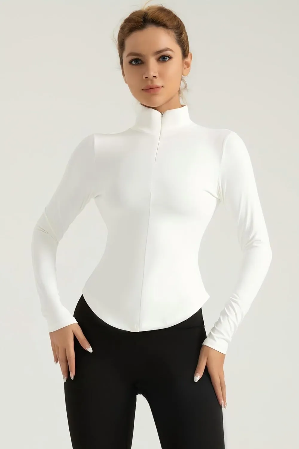 Womens Long Sleeve Workout Tops Quick Dry Quarter Zip Pullover Crop Yoga Athletic Golf Slim Fit Shirts,Compression T-Shirts