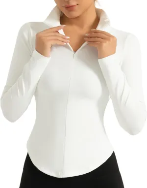 Womens Long Sleeve Workout Tops Quick Dry Quarter Zip Pullover Crop Yoga Athletic Golf Slim Fit Shirts,Compression T-Shirts