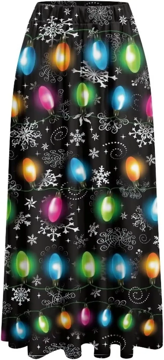 Womens Maxi Skirts for Outdoor Ladies Elastic Band Long Skirts with Pockets Casual Dance Maxi Skirts S-2XL