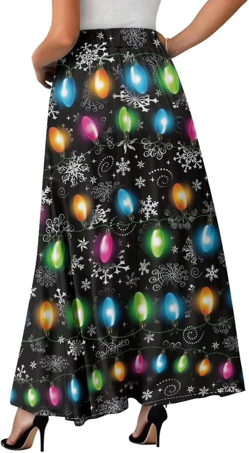 Womens Maxi Skirts for Outdoor Ladies Elastic Band Long Skirts with Pockets Casual Dance Maxi Skirts S-2XL