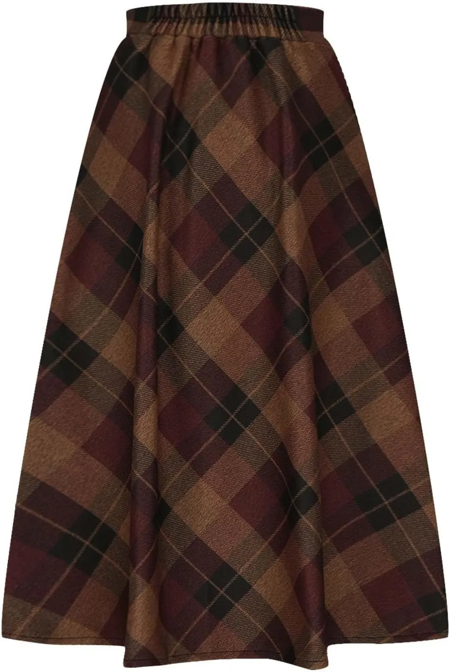 Women's Plaid Skirt 2024 Trendy Elastic Waist Wool Tartan A-Line Pleated Midi Skirts Comfy Winter Warm Long Skirts
