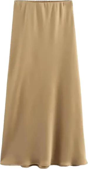 WomenS Pleated Midi Satin Skirt - Vintage Mid Elastic Waist Skirts A-Line Midi Skirts for Party Wedding